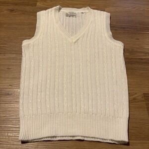 Vintage 70s Sweater Bee Banff Sweater Vest Women's Small Cream Cable Knit V-Neck